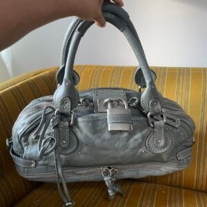 🔥 Authentic Vintage Chloé Paddington Zippy Satchel Bag in Grey Blue Leather Pre-owned 🔥