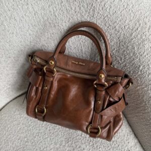 🔥 Authentic Miu Miu Mini Vitello Lux Brown Leather Handbag Pre-owned 🔥