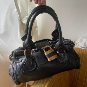 🔥 Authentic Vintage Classic Regular Size Black Leather Chloé Paddington Bag with Brass-toned Hardware Pre-owned 🔥