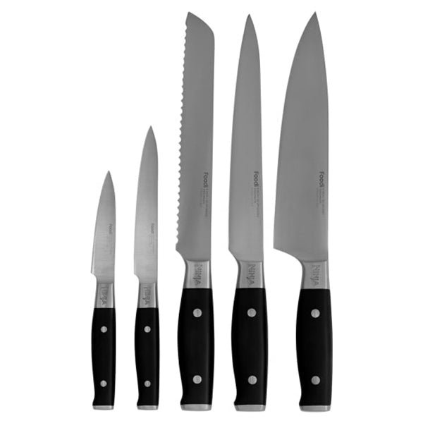 Ninja Foodi StaySharp Knife Block with Integrated Sharpener Set of 5 Piece - Silver & Black | K32005UK