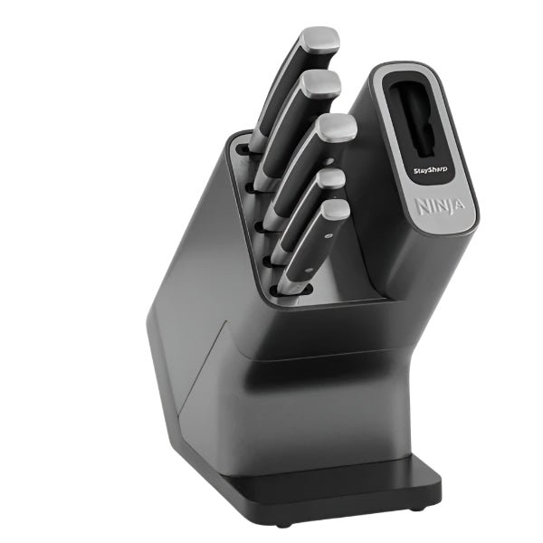 Ninja Foodi StaySharp Knife Block with Integrated Sharpener Set of 5 Piece - Silver & Black | K32005UK