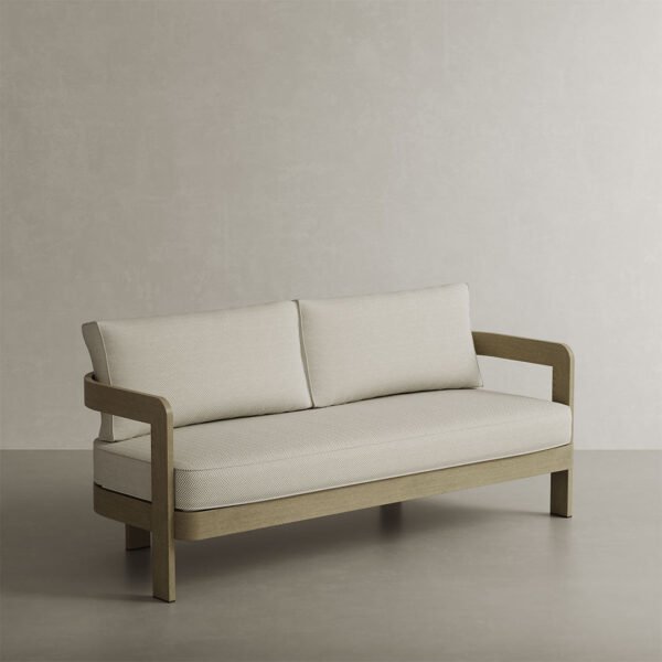 N3 Oak Three Seater Sofa Pearl Herringbone